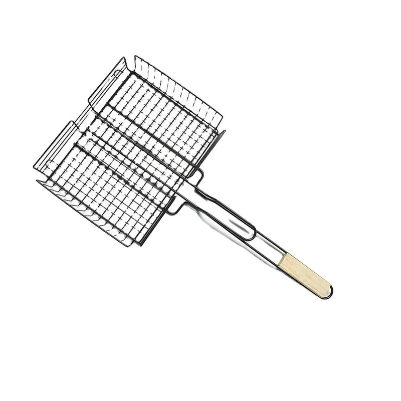 Hot Selling Portable Bbq Barbecue Smoker Accessories Stainless Steel Black Grilled Fish Basket Net Clip