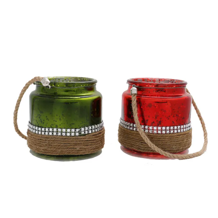 Heart painted red glass candle holder for home decoration