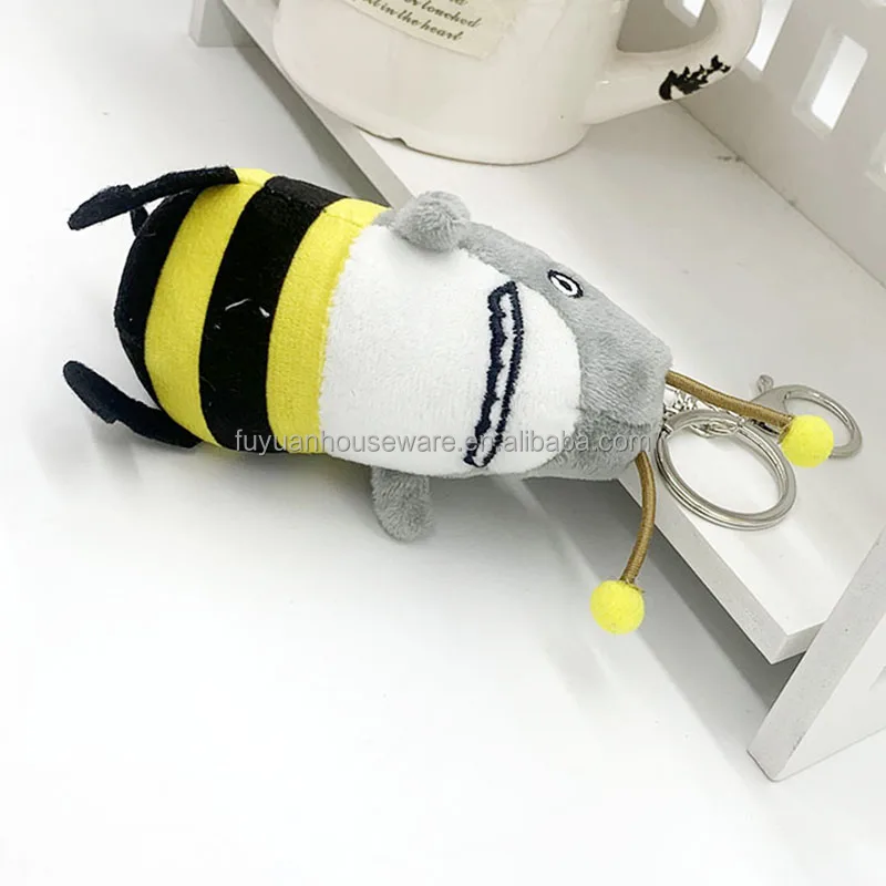 Cute shark stuffed toys ocean flying fish with winged,Bee fish with spring tentacles plush toys,Crystal ultra soft fabric