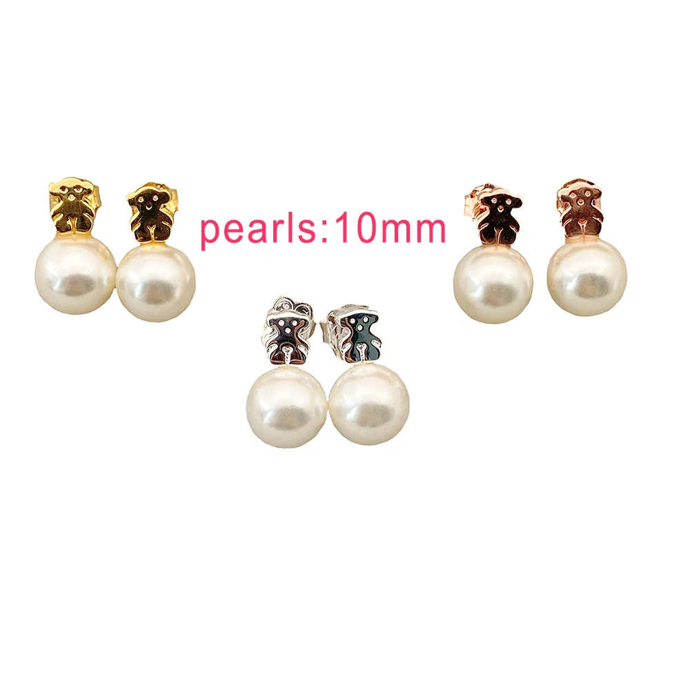 High Quality S925 Sterling Sliver TOUSES Sweet Dolls Earrings Bear Motif With 10mm Real Natural Freshwater Pearl Women Earrings