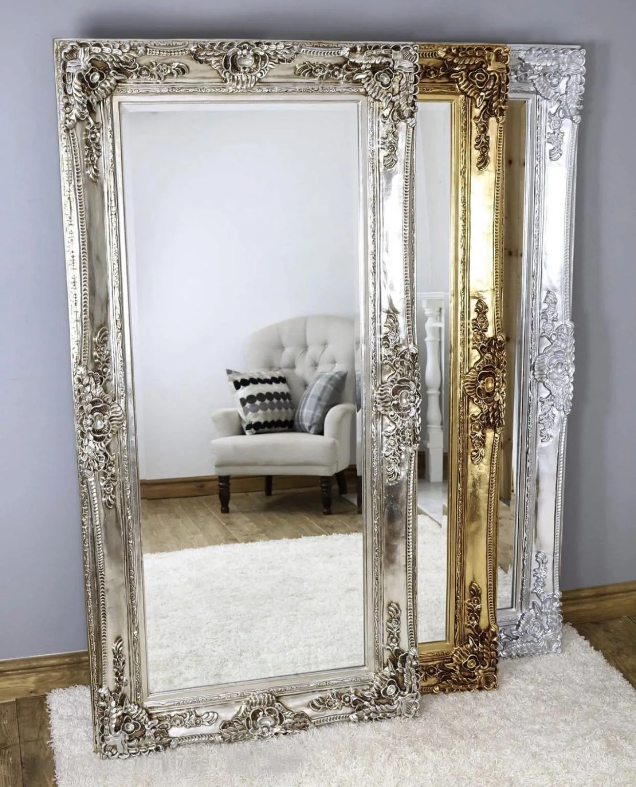 Vintage Luxury large Floor Standing Mirror European Antique Wood Carving Framed Home Decor