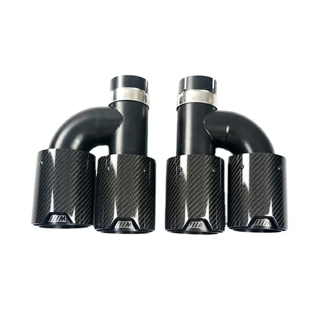 Auto Carbon Fiber Black Rear Bumper Tailpipe H Type Exhaust Tips For BMW Cars