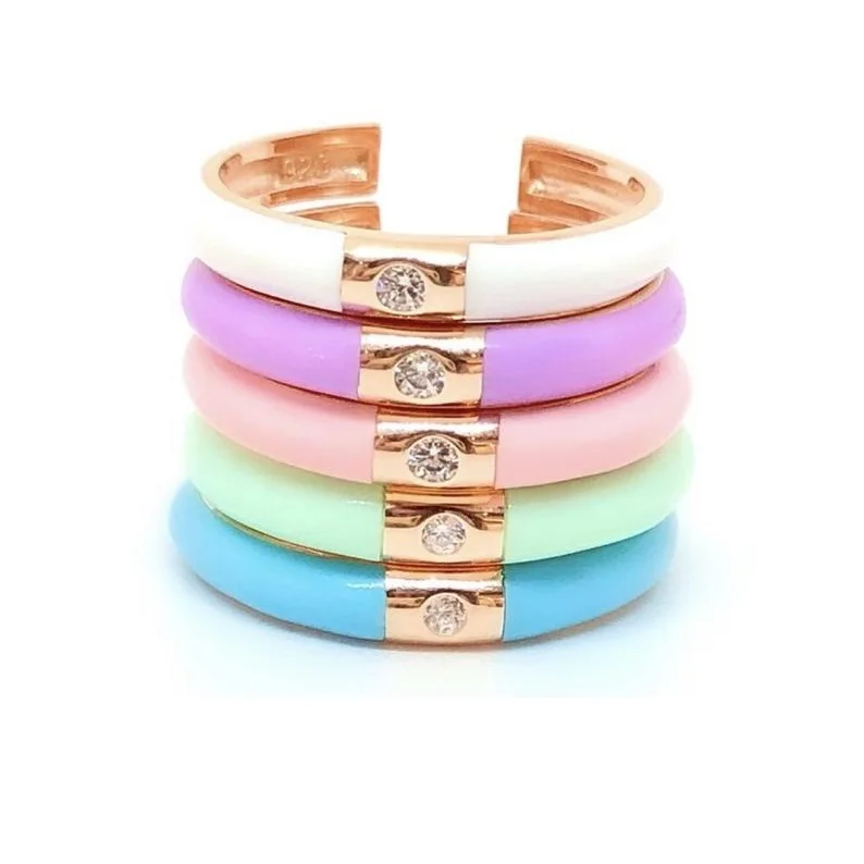 new trendy enamel colorful jewelry two heart bling cz design lovely ring for girls women