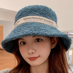 Fashion Popular Women Custom Logo Fishing Lamb Bucket hat Sherpa Fleece Bucket Hat Custom Sherpa  Bucket Hat
