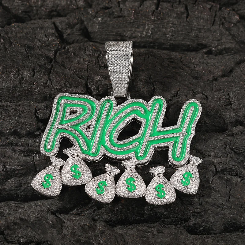 Dollar kolye new product RICH money bag letter pendant luminous men and women fashion hip-hop rap jewelry wholesale factory
