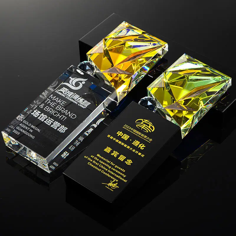 Crystal Customization Colored Diamond K9 Glass Crystal Award Trophies Plaque Modern New Trophy For Business Gift
