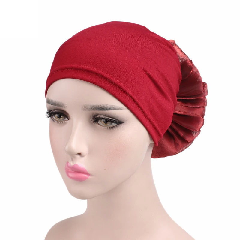 woman plain headwrap big flower bonnets turbans muslim head turban cap hijab fancy head wrap beanie sale for ladys