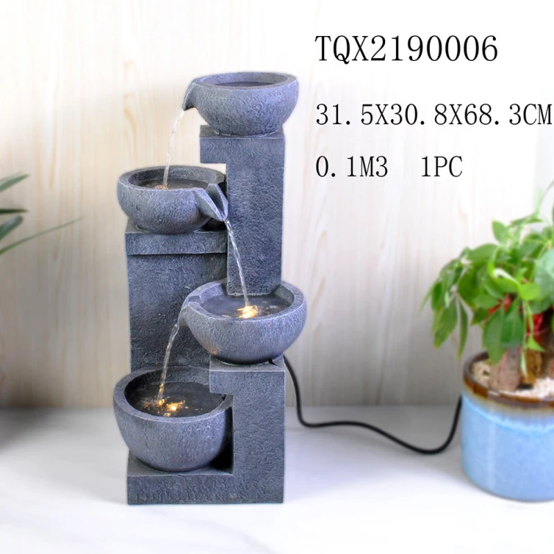 Indoor tabletop tree trunk polyresin water fountain with rope
