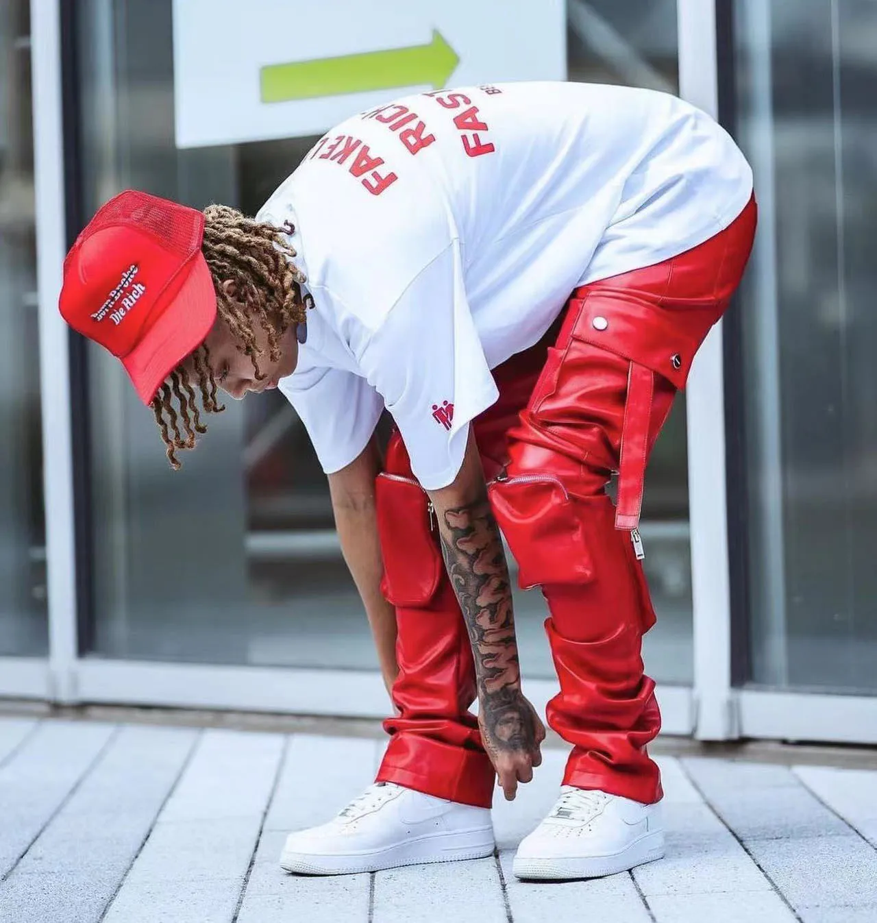 Mens High Quality Faux Leather Stacked Cargo Pants Manufacturer Custom Loose Multi Pocket PU Trousers Streetwear For Men