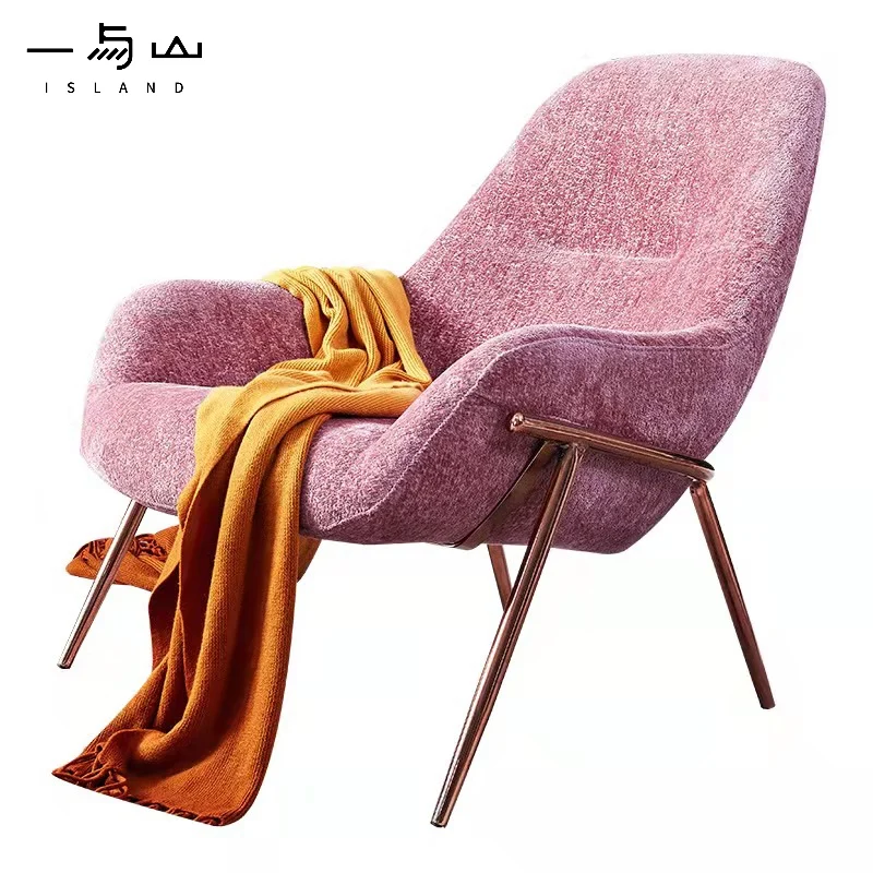 2021 Modern Design Furniture Pink Velvet High Back Armchair Leisure Sofa Chair Living Room Bedroom Lounge Chair