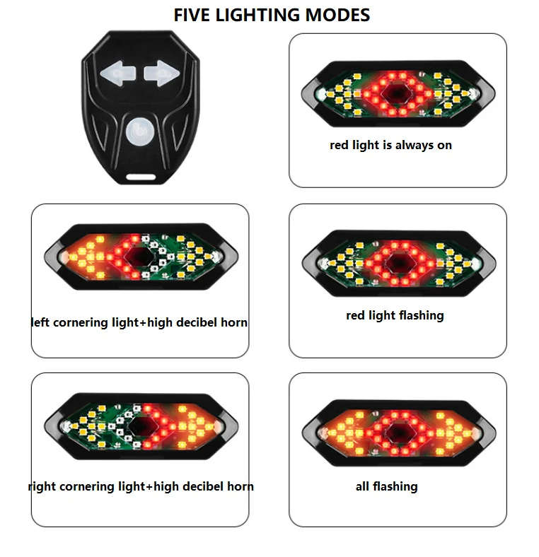 Highlight Night Cycling Remote Control Road Bike Tail Light Rechargeable LED Bicycle Turn Signal Light with Alarm