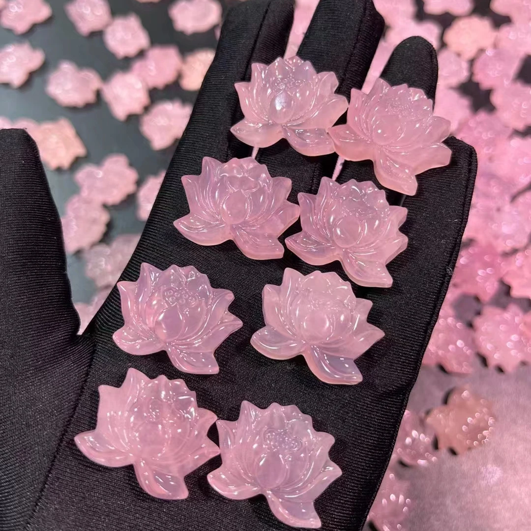 Wholesale Crystal Crafts Carving Flowers Gemstone Flowers Rose Quartz Lotus flower For Love