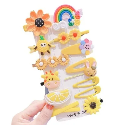 14Pcs Children Girls Hairpins Set Cute Fruit Rainbow Flower Kids Headwear Baby Girl Hair Accessories for Toddler Girl Hair Clip