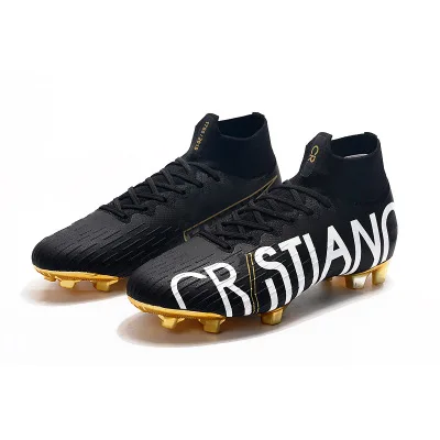 
New knitted surface 360 technology waterproof FG nail high knee soccer shoes male 