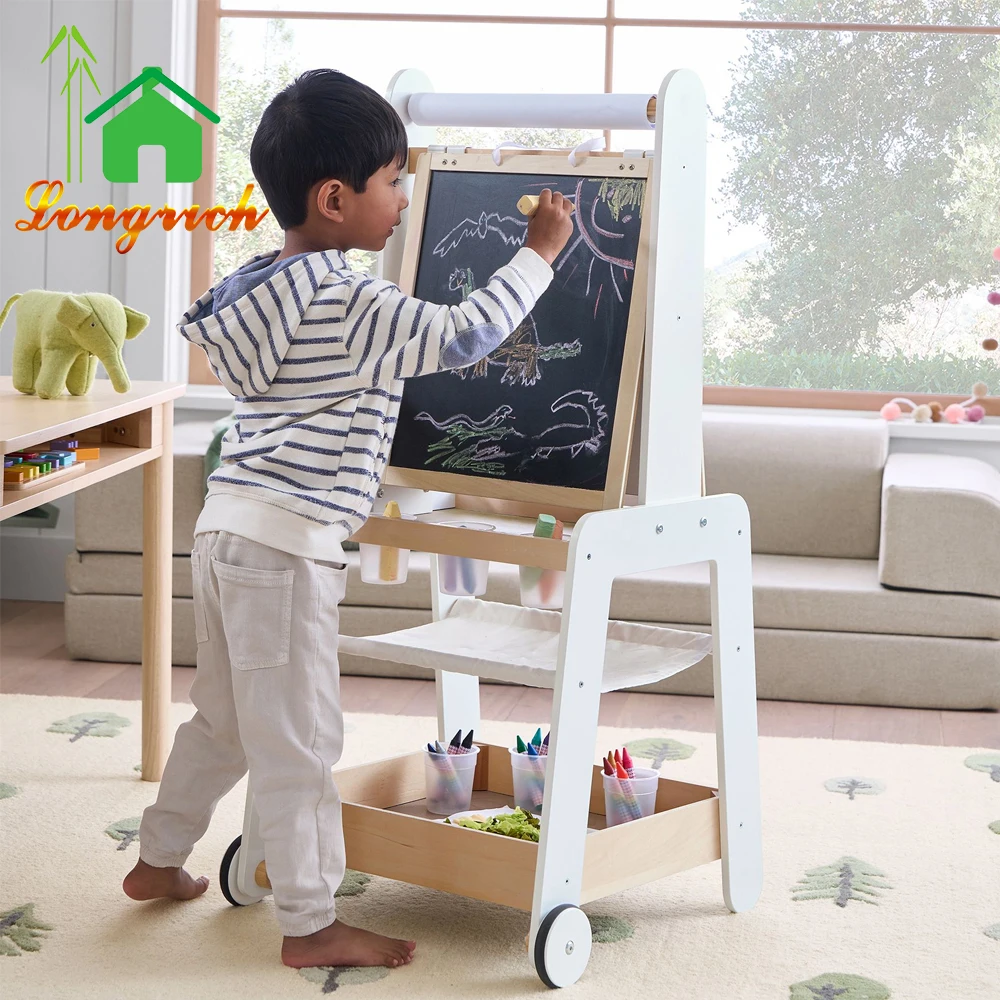 Wooden Art Easel Toddler Toy Neutral Ultimate Standing Children Reversible Painting Chalkboard for Kids
