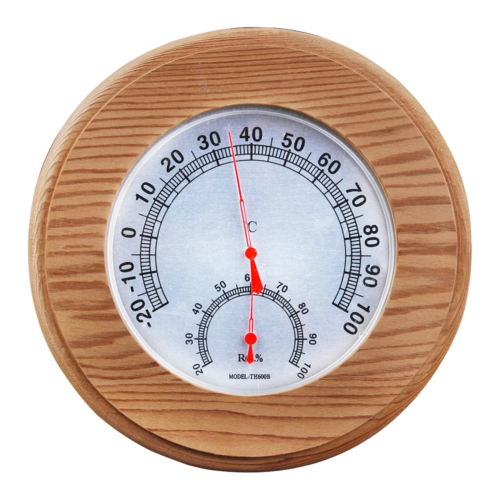 Sauna Accessories Customize High-end Wood Round Cedar Sauna Thermometer & Hygrometer For Saunas
