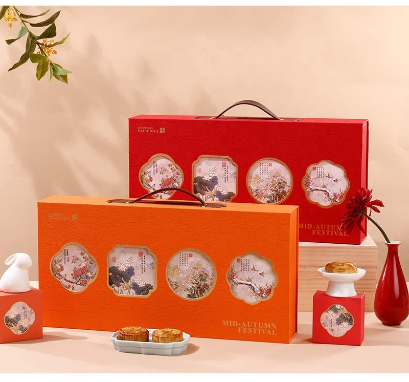 In Stock Luxury Chinese Style Open Door Gift Box Custom 6 12 Pack Mooncake Box Gift Packaging With Handle