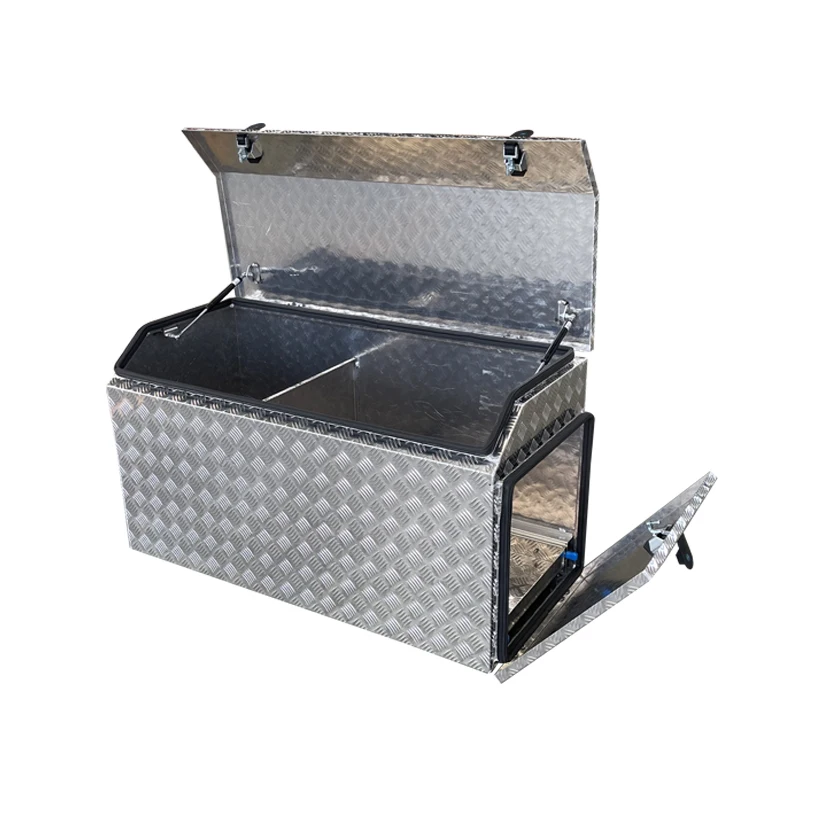 Custom Aluminum Bar Tread Tool Truck Storage Organizer Box for Trailer Toolbox with two doors