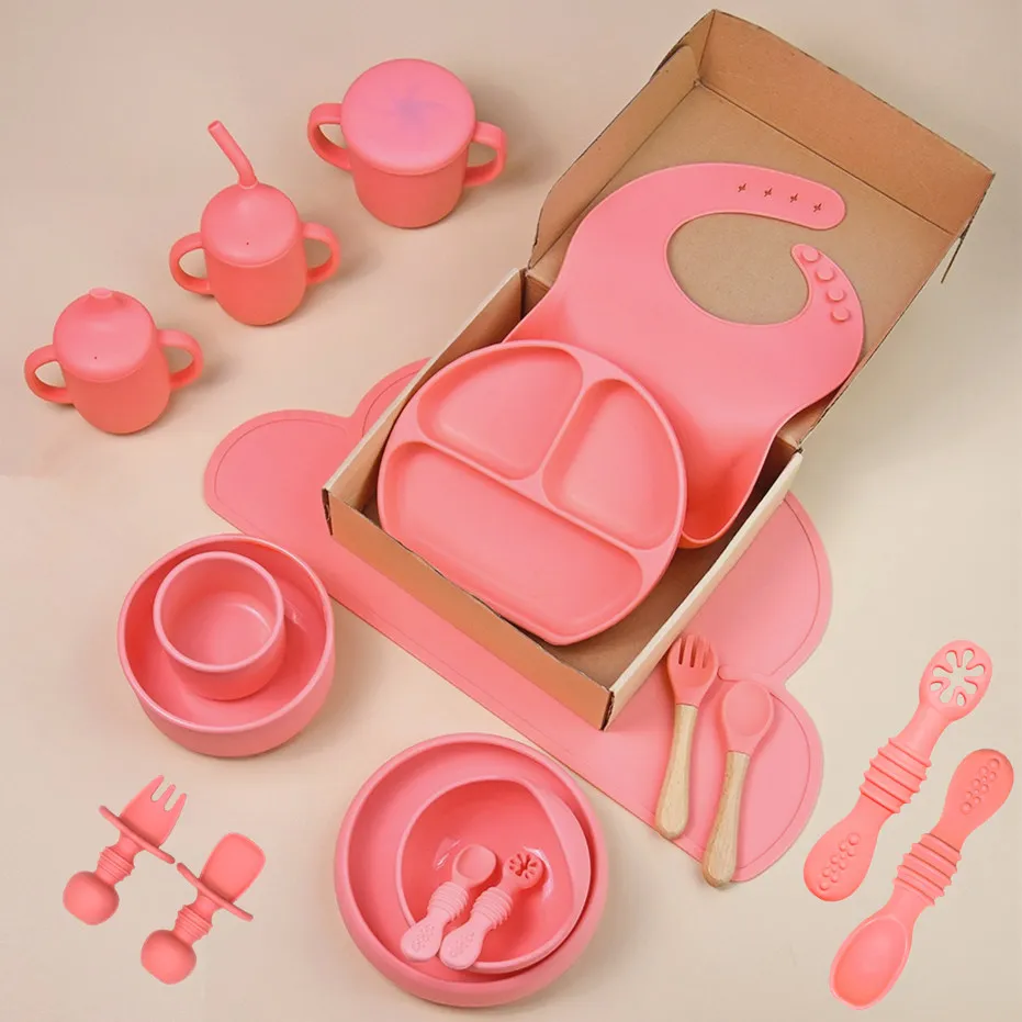 Toddler Drinking Cups 6-12 Months Infants Baby Tiny Open Training Cups Baby Led Weaning Silicone Baby Spoon and Fork Set