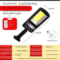 Solar Sensor Wall Light COB LED Waterproof Human Induction Street Lamp Angle 360 Garden Outdoor Courtyard Sensor Street Light