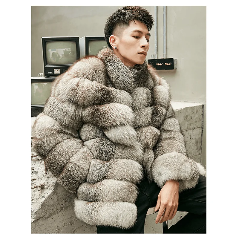 Luxury 100% Real Fox Fur Coat Free Size High Durability  High-class Winter Mens Fox Fur Coat