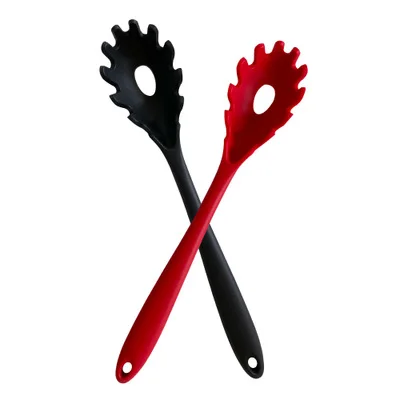 food grade silicone pure color skimmer kitchen cooking utensil set spaghetti server tools spaghetti slotted spoon