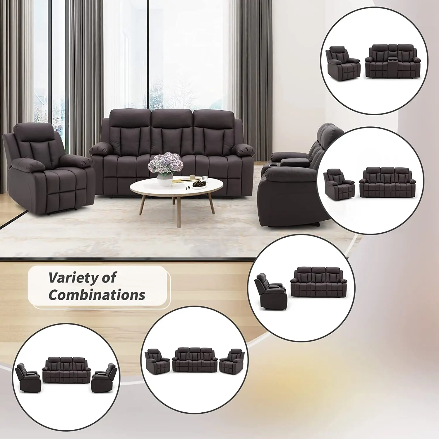 XIHAO Living Room Furniture PU Leather Recliner Sofa Chair Set Recliner Sofa 2 Seater