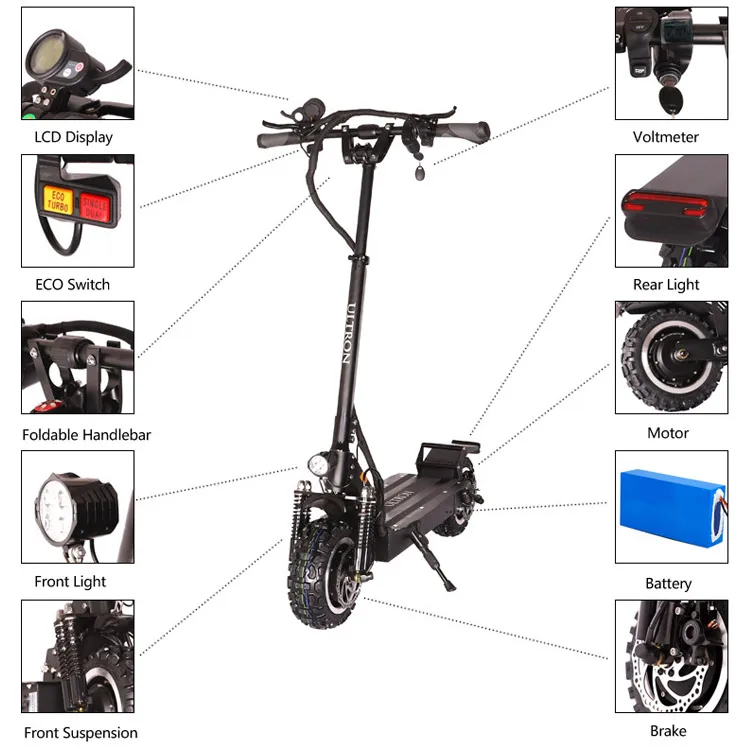 
ULTRON T11 Foldable Motorcycle 2 Wheel Adult 60V2400W High Speed 11 Inch 65Km/h Dual Motor Electric Scooter With Oil Brake 