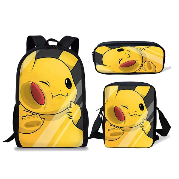 3PCS School Bag Set Cartoon Anime Pokemon Kids Backpack Girls Boys Orthopedic Children Travel Daypack Pikachu Bookbags