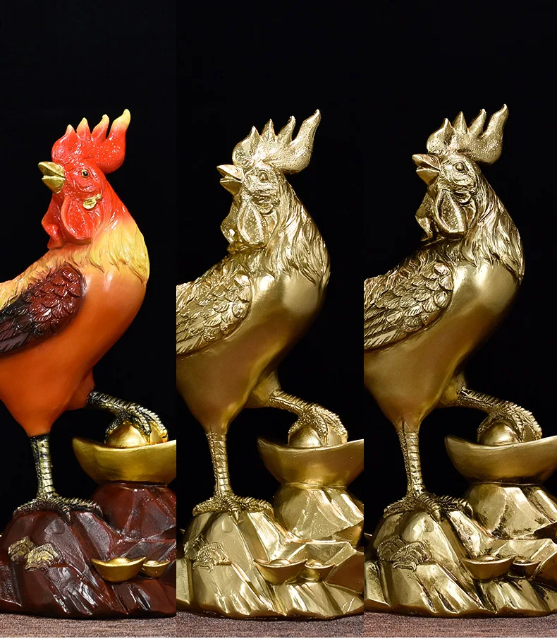 Resin Material Pure copper rooster ornaments Chinese style golden rooster Yuanbao chicken home living room handicraft ornaments.jpg
