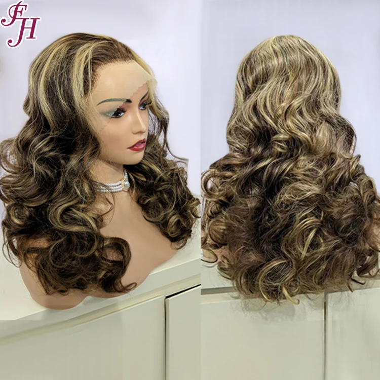 FH 18 Inch Piano P4/27 Ombre Color Highlight Wig Transparent 13x4 Human Hair Lace Frontal Body Wave Wigs