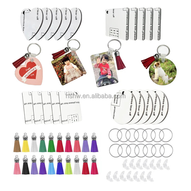 Набор заготовок для брелоков из МДФ, 4 формы, 20 шт., набор для сублимационной печати, брелоки с кисточками, кольца для ключей «сделай сам», деревянная ручная работа, именная идентификационная бирка