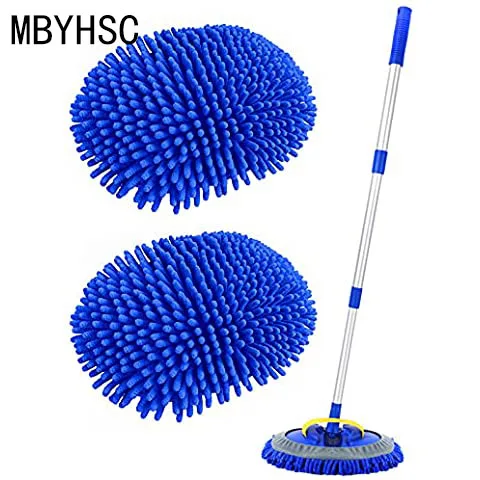 Шенилловая щетка для мытья автомобиля MBYHSC 2 в 1, шенилловая щетка, варежка для швабры с длинной ручкой из алюминиевого сплава 45 дюймов, набор для чистки автомобиля, щетка для тряпки