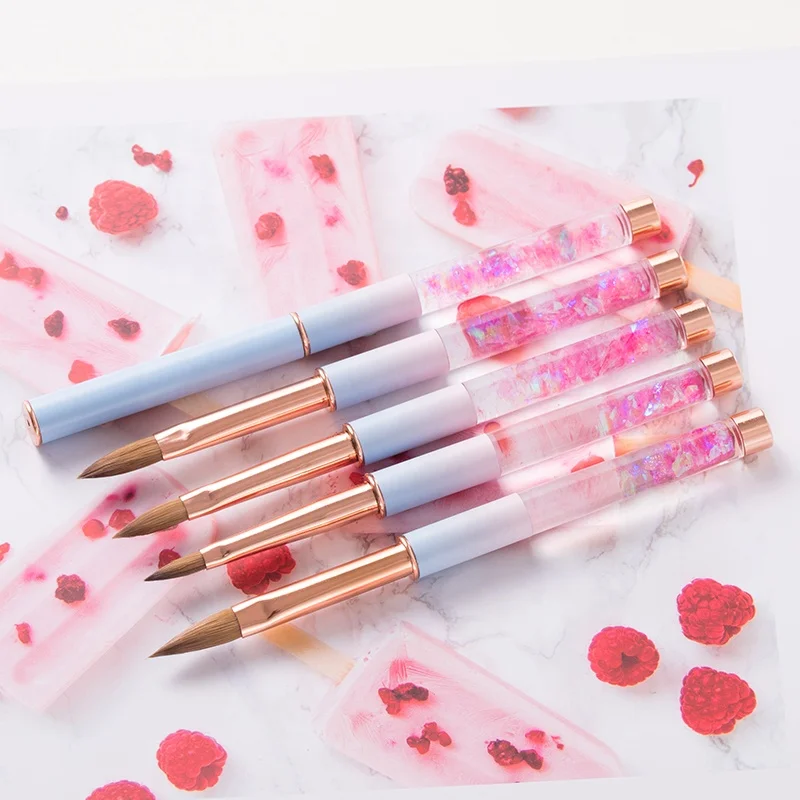 Kolinsky Hair Acrylic Nail Brush Blue Gradient Liquid Handle Nail Brush Flat Round Hair Tip For Decoration