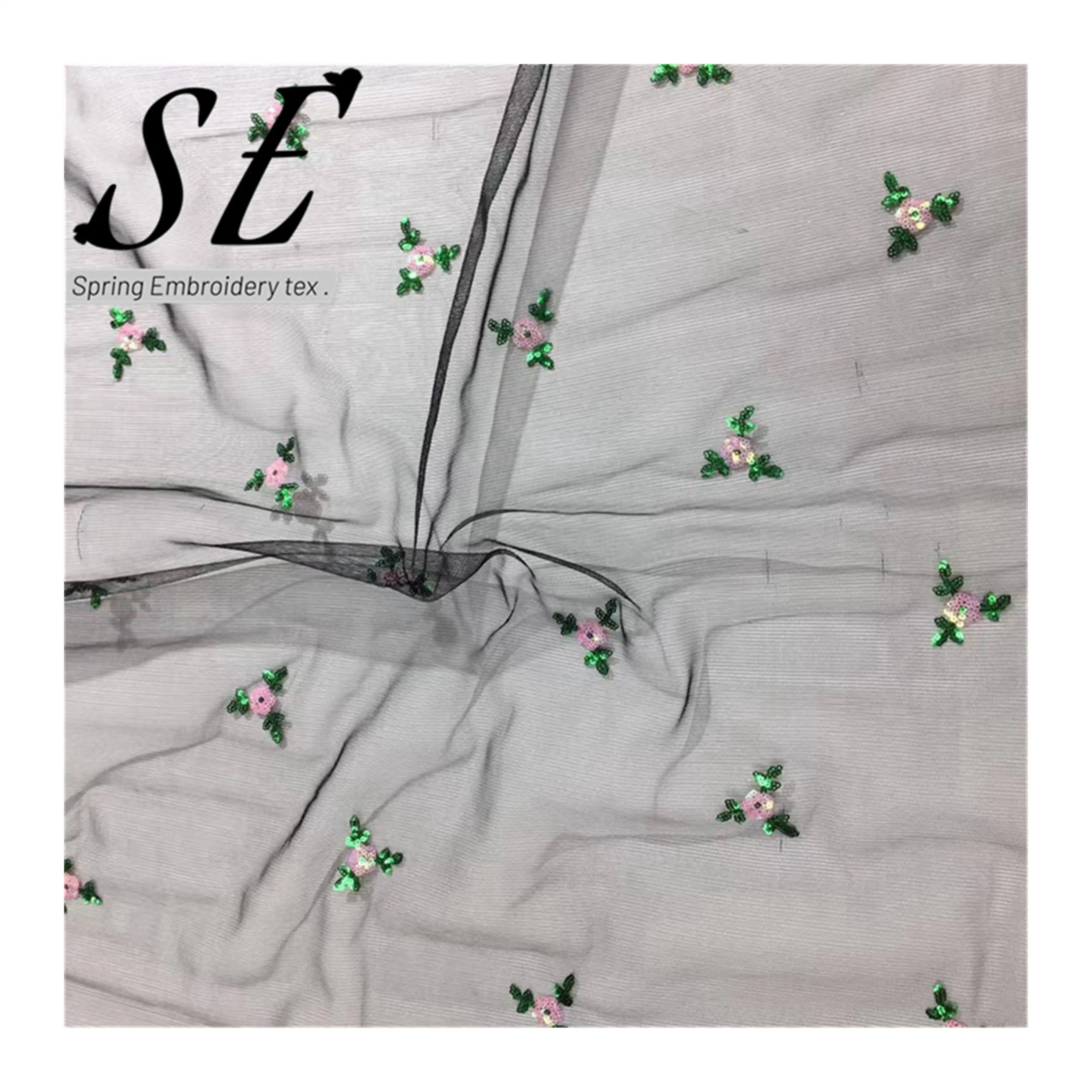 
100% полиэстер, красочная цветочная блестящая вышивка, ткань для женского платья 210267 