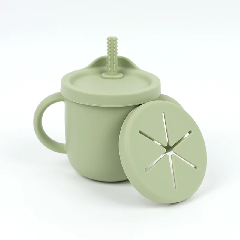 BPA Free food grade safe baby cup with handles silicone straw sippy cup for baby toddler