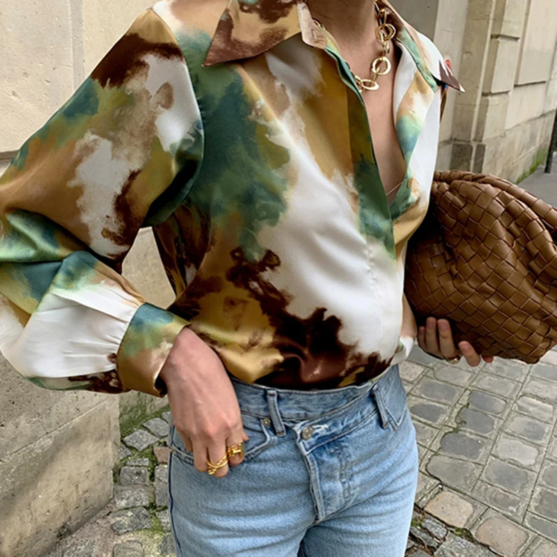 ANSZKTN Lapel Collar Long Sleeve Slim Fit Casual Shirts Top Female 2021 Spring