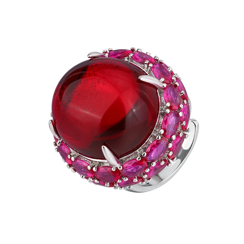 Luxury Oval Ruby Emerald Large Gemstone Rings Brass White Gold Plated Simulated Jade Ring for Women Party Jewelry Gift