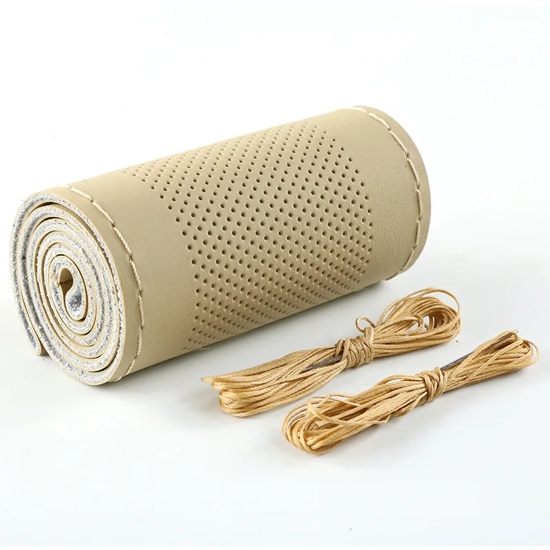 four seasons universal comfortable non skid hand sewing made pu leather vehicle steering wheel cover for car