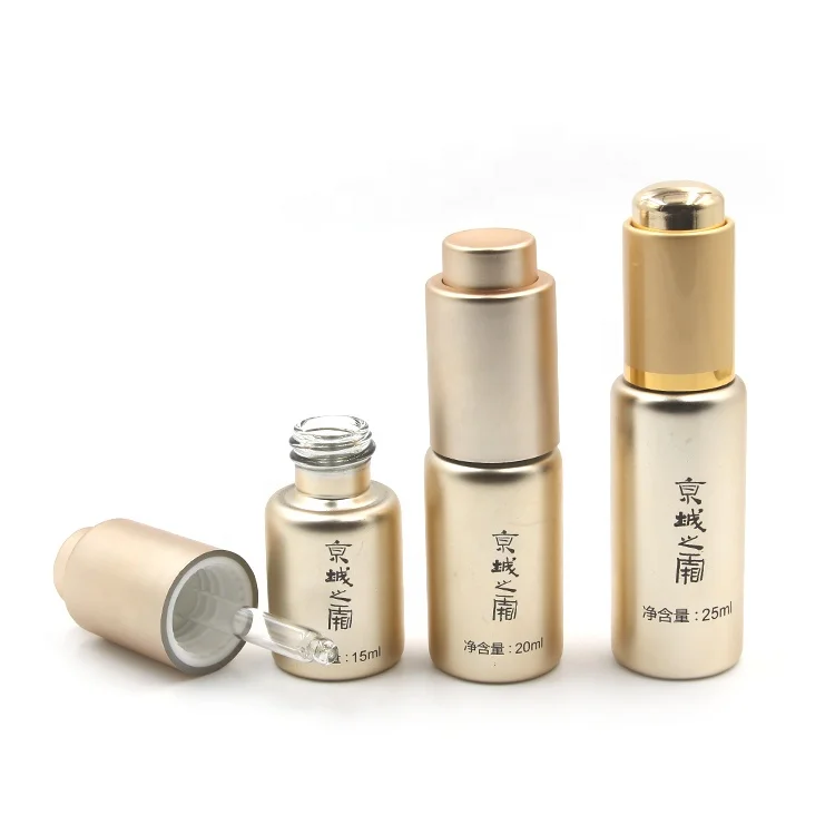 Pale Gold Monochrome Screen Printing Customizable 15ml 20ml 25ml Glass Bottle with Pressure Pump Dropper