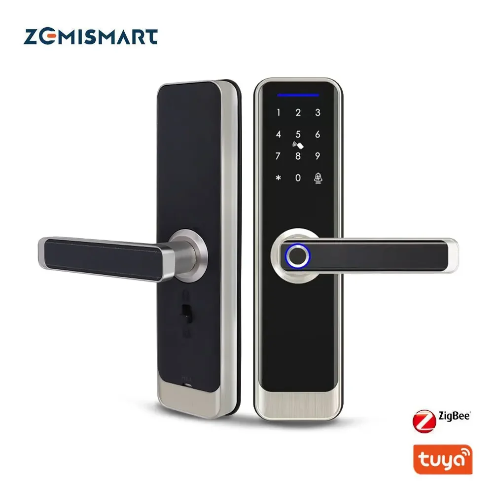 Zemismart Tuya Zigbee Smart Fingerprint Door Lock IC Card Key Password App Remote Unlock with Doorbell Security Mechanical Lock