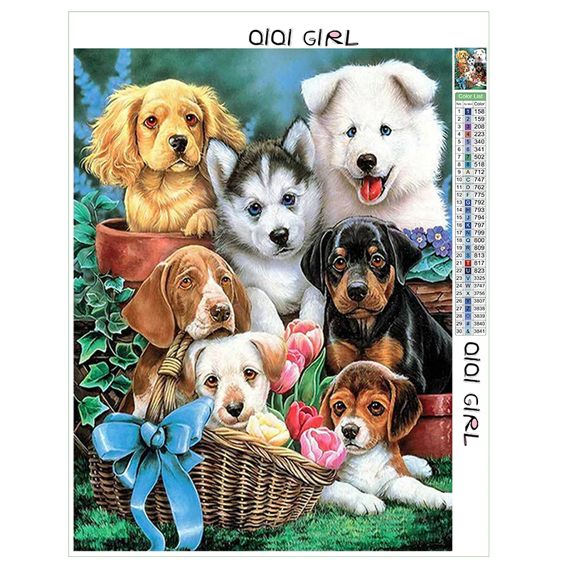 
QIQI GIRL 40x50 custom full diamond painting supplier 5D square/round animal pet dog art mosaic 