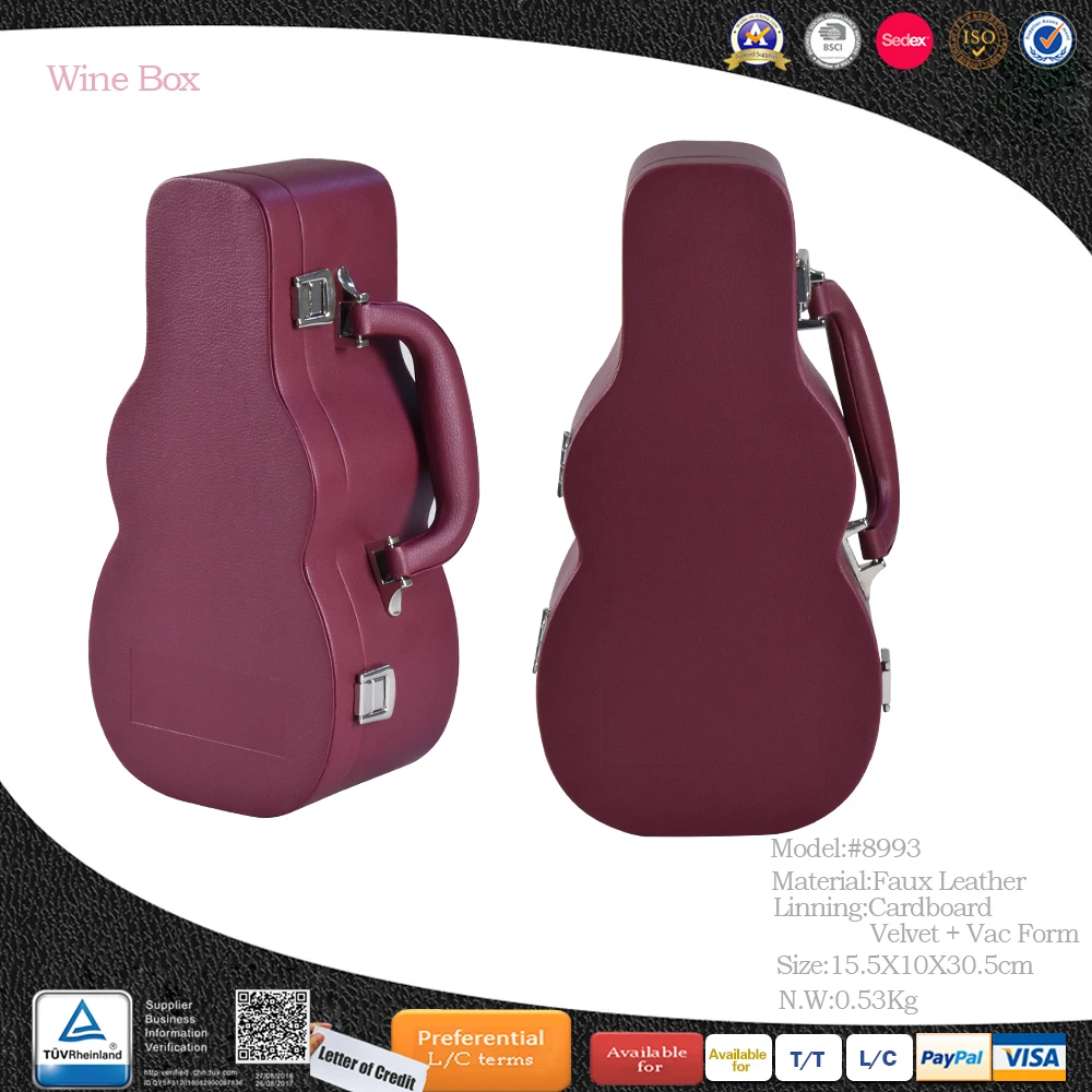 New arrival violin-shaped leather wine bottle box wine packaging boxes