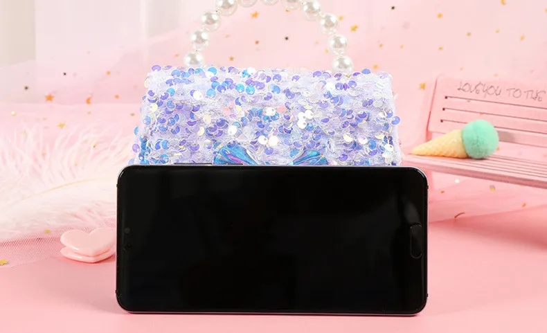 BHY713 cute girls princess 2020 kids purse mini purses and handbags jelly small hand bag sequin bling pearl sling bags