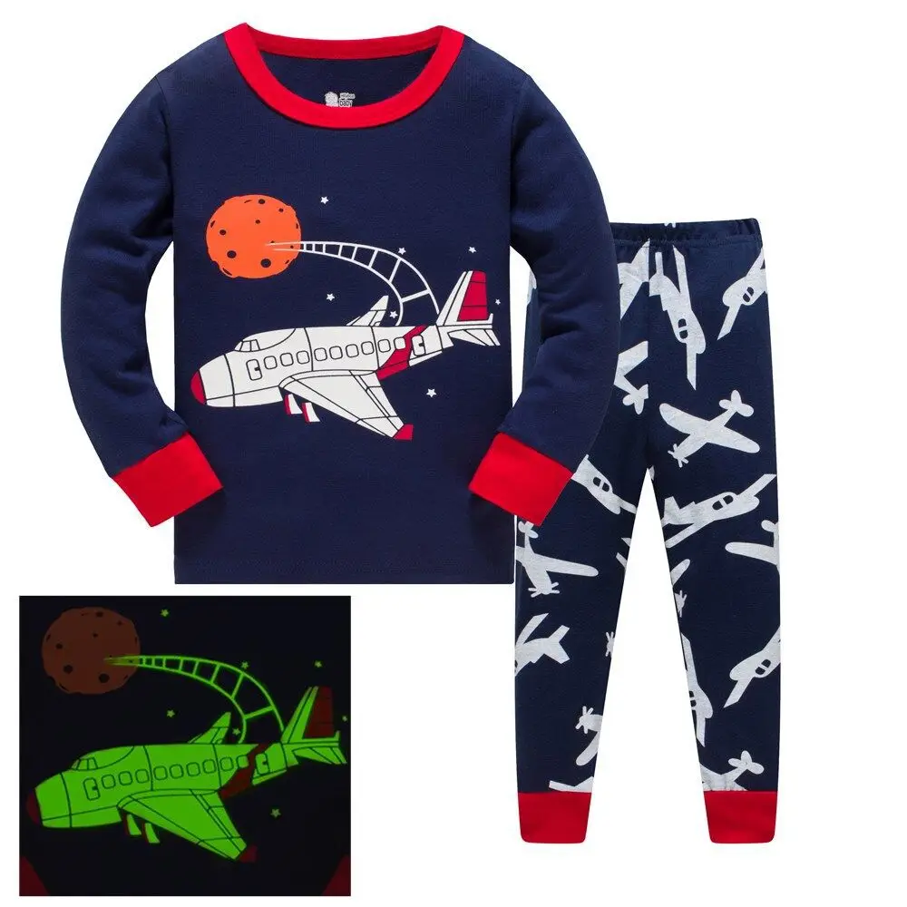 Glow In The Dark Kids Pajamas Set For Boys Sleepwear Children Pirate Dinosaur Nightwear Toddler Christmas Costume