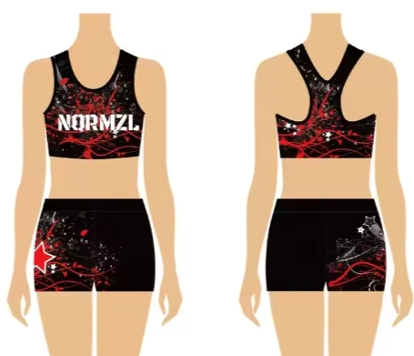 high quality Cheerleading Athletic Custom Made Sublimation Sports Bra and short sets
