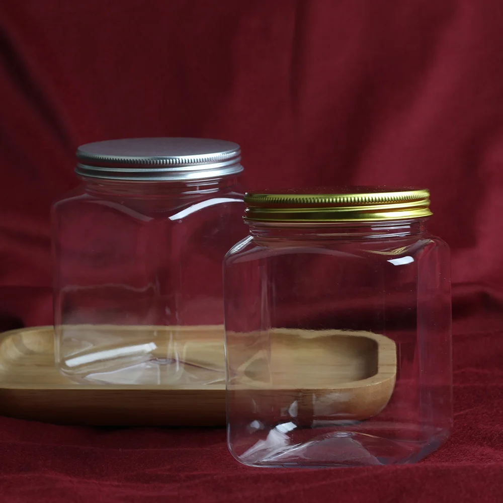 Wholesale empty cosmetic container 4 oz 6 oz 8 oz 10 oz 12 oz 16 oz clear wide mouth plastic jars with gold silver aluminum lid