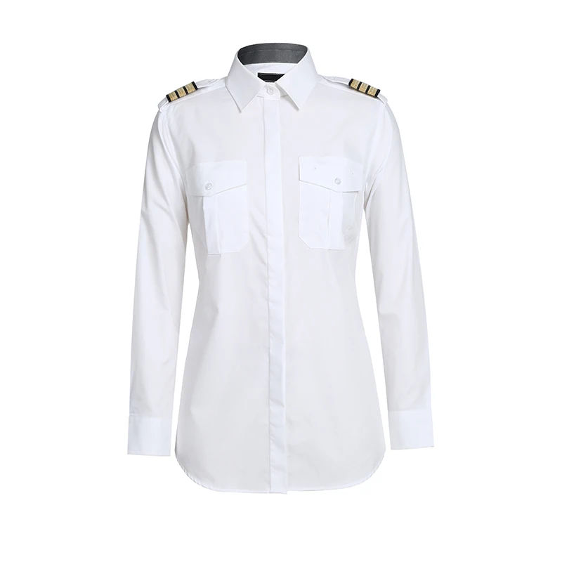 
Mens Pilot shirt uniform CUSTOM CVC fabric grey mesh collar stand perspiration moisture Epaulettes for Airline uniforms 