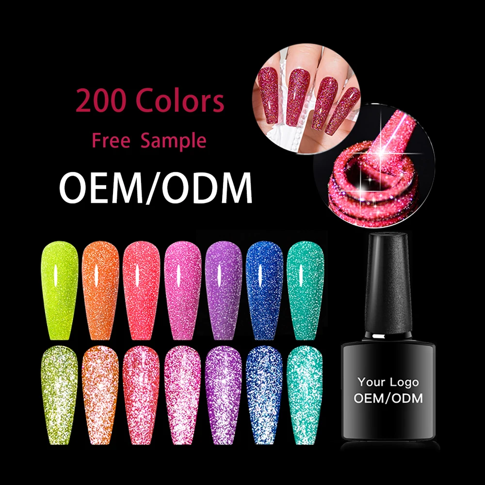 OEM/ODM 200 Colors Private Label Custom Logo Soak off Flash Diamond Glitter Disco Magnetic Neon termo Reflective Gel Nail Polish