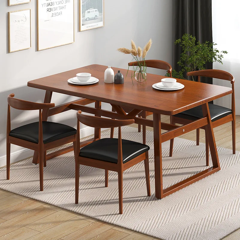 Modern design MDF restaurant wooden dining table with metal frame